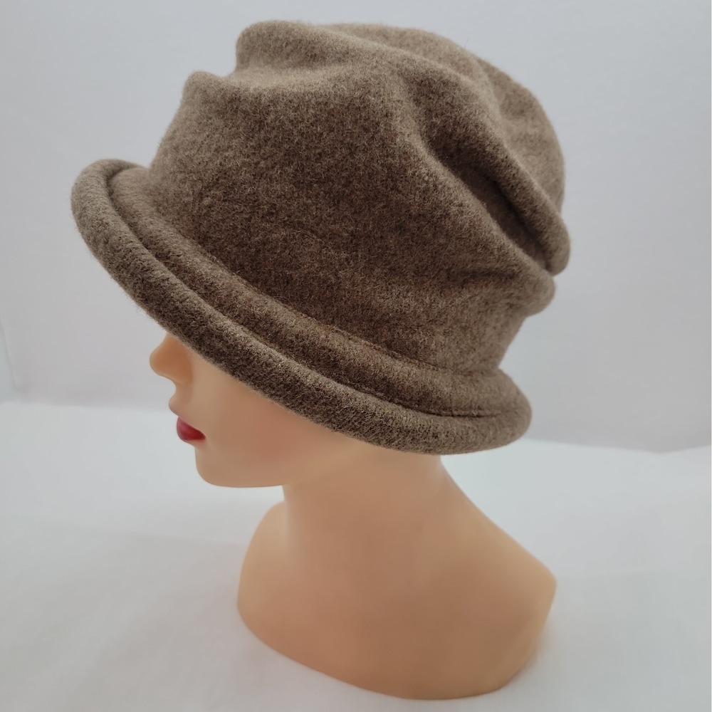 VTG Adora Glamour Style 100% Wool Tan Bonnet Cloche Bucket Collapsible Hat